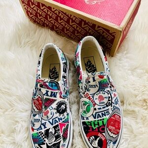 Vans graphic graffiti sticker slip ons
